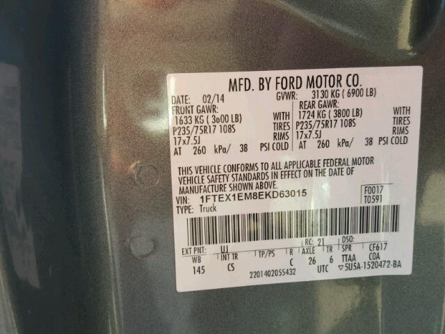 1FTEX1EM8EKD63015 - 2014 FORD F150 SUPER CHARCOAL photo 10