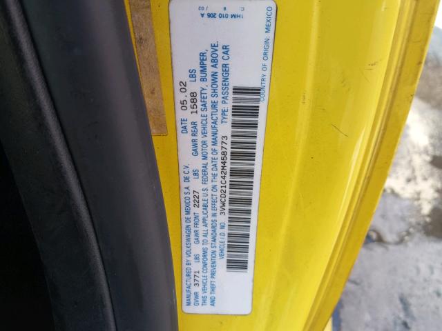 3VWCD21C42M458773 - 2002 VOLKSWAGEN NEW BEETLE ყვითელი ფოტო 10