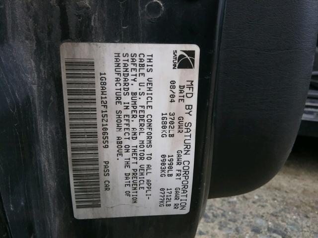 1G8AW12F15Z106559 - 2005 SATURN ION LEVEL BLACK photo 10