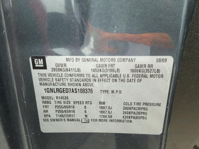 1GNLRGED7AS108376 - 2010 CHEVROLET TRAVERSE L GRAY photo 10