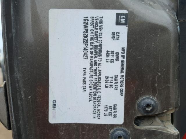 1G2WP52K22F140427 - 2002 PONTIAC GRAND PRIX BROWN photo 10