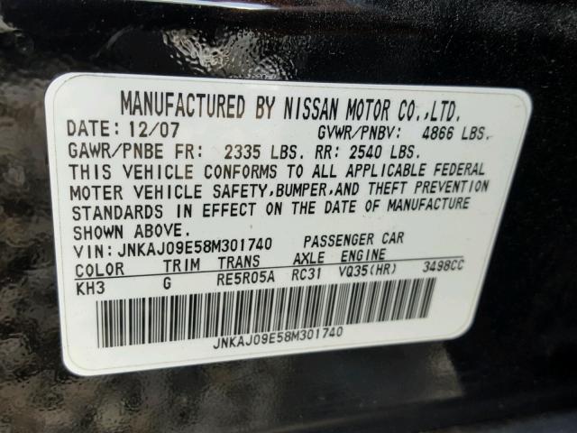 JNKAJ09E58M301740 - 2008 INFINITI EX35 BASE BLACK photo 10