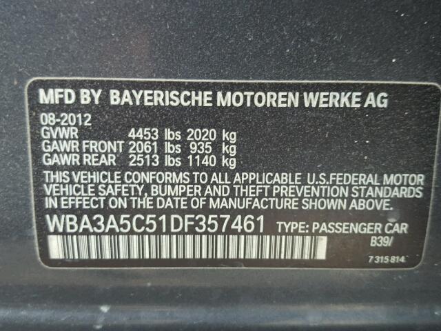 WBA3A5C51DF357461 - 2013 BMW 328 I CHARCOAL photo 10