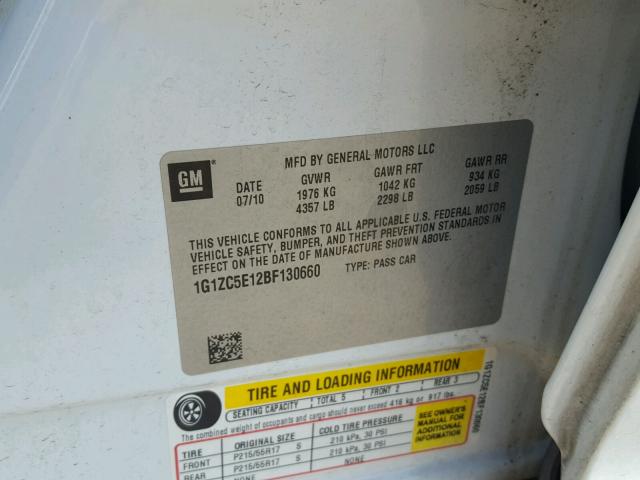 1G1ZC5E12BF130660 - 2011 CHEVROLET MALIBU 1LT WHITE photo 10