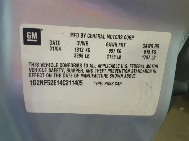 1G2NF52E14C211405 - 2004 PONTIAC GRAND AM S Gümüş foto 10