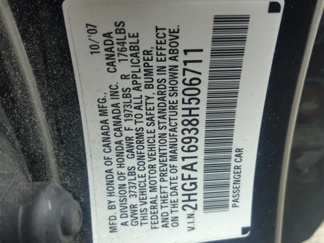 2HGFA16938H506711 - 2008 HONDA CIVIC EXL 黑色 照片 10