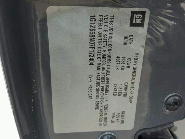 1G1ZS58N07F173404 - 2007 CHEVROLET MALIBU LS ნაცრისფერი ფოტო 10