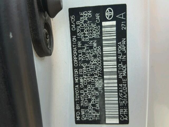 JTKDE177350057286 - 2005 TOYOTA SCION TC 银色 照片 10