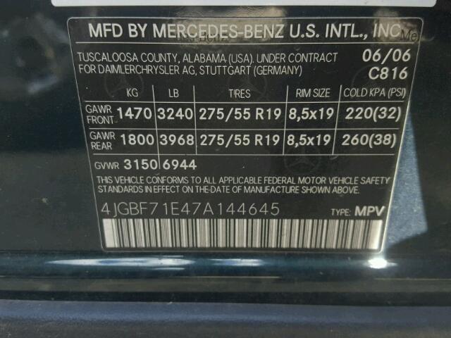 4JGBF71E47A144645 - 2007 MERCEDES-BENZ GL 450 4MA GREEN photo 10