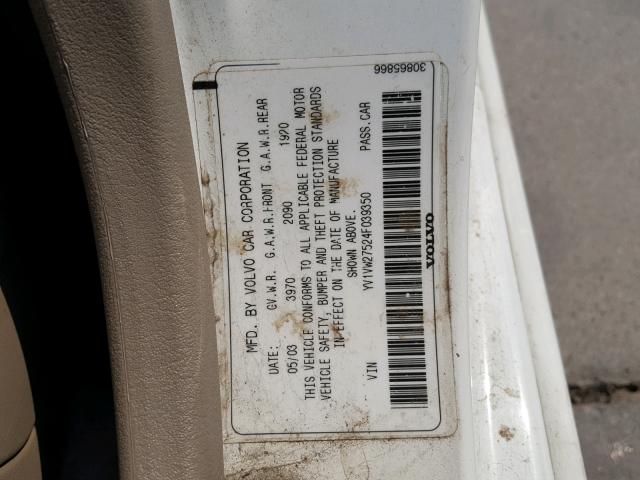 YV1VW27524F039350 - 2004 VOLVO V40 1.9T WHITE photo 10