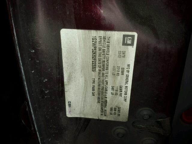 1G2WP52K62F223309 - 2002 PONTIAC GRAND PRIX PURPLE photo 10