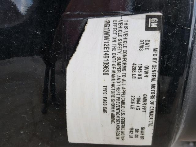 2G1WW12E149109630 - 2004 CHEVROLET MONTE CARL შავი ფოტო 10