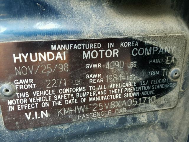 KMHWF25V8XA051710 - 1999 HYUNDAI SONATA BAS BLUE photo 10