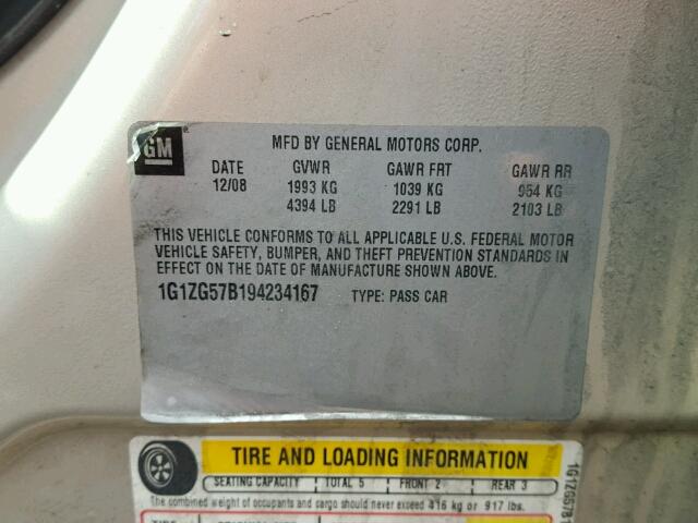 1G1ZG57B194234167 - 2009 CHEVROLET MALIBU LS თაფლისფერი ფოტო 10