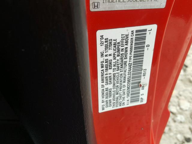 1HGEM22965L024442 - 2005 HONDA CIVIC EX წითელი ფოტო 10