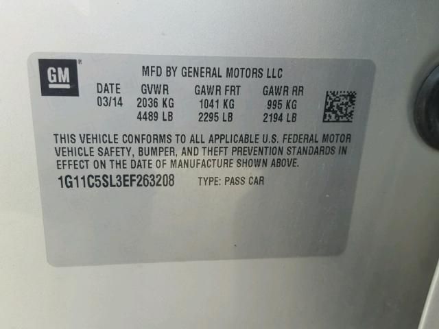 1G11C5SL3EF263208 - 2014 CHEVROLET MALIBU 1LT SILVER photo 10