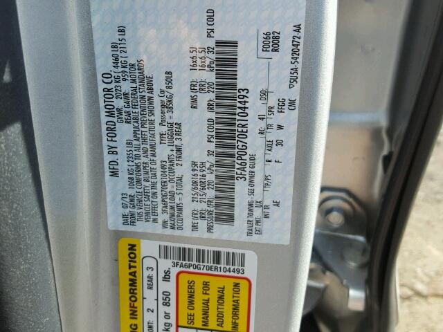 3FA6P0G70ER104493 - 2014 FORD FUSION S SILVER photo 10