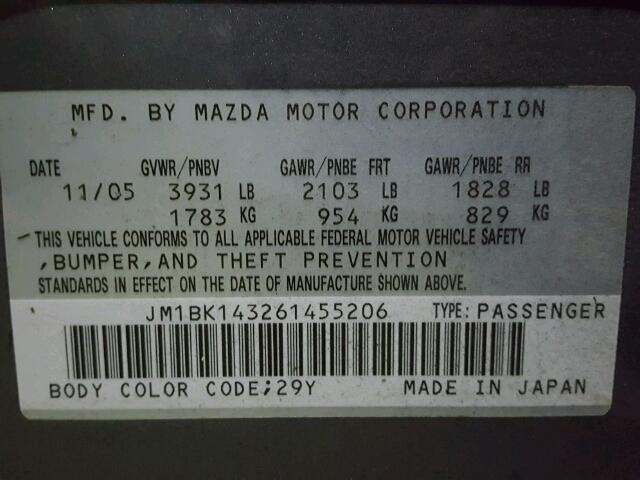 JM1BK143261455206 - 2006 MAZDA 3 HATCHBAC GRAY photo 10