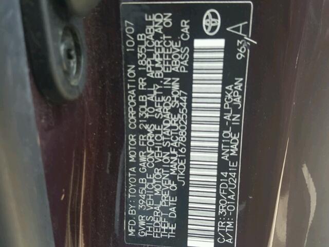 JTKDE167880255447 - 2008 TOYOTA SCION TC 勃艮第红 照片 10