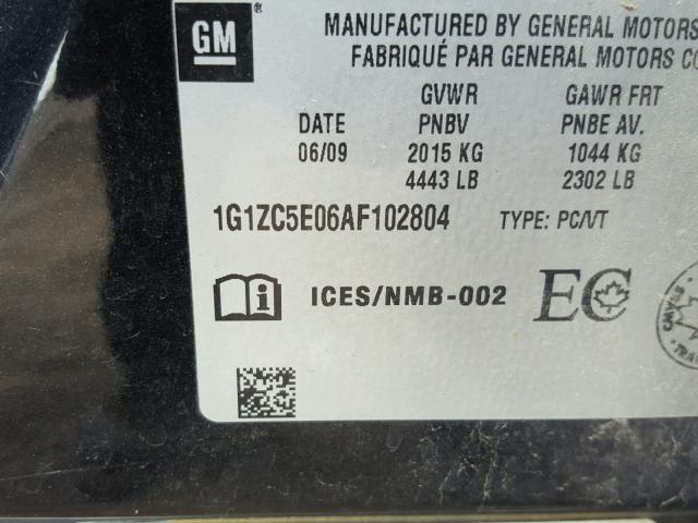 1G1ZC5E06AF102804 - 2010 CHEVROLET MALIBU 1LT შავი ფოტო 10