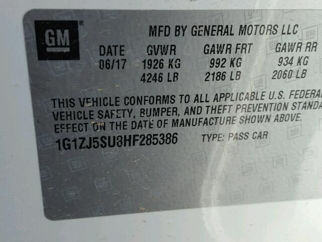 1G1ZJ5SU8HF285386 - 2017 CHEVROLET MALIBU HYB 白色 照片 10