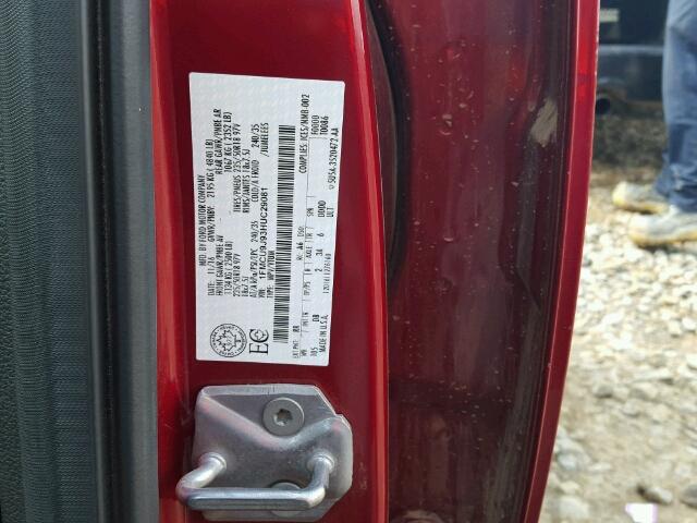 1FMCU9J93HUC29081 - 2017 FORD ESCAPE TIT RED photo 10