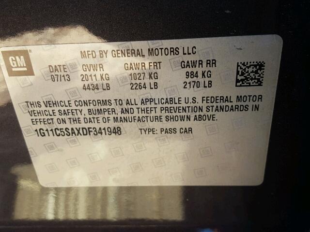 1G11C5SAXDF341948 - 2013 CHEVROLET MALIBU 1LT BLACK photo 10