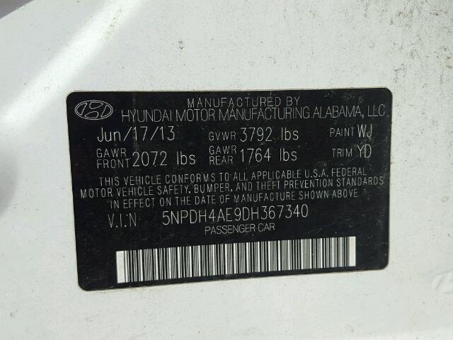 5NPDH4AE9DH367340 - 2013 HYUNDAI ELANTRA GL WHITE photo 10