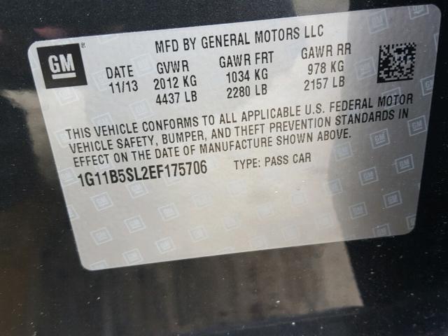 1G11B5SL2EF175706 - 2014 CHEVROLET MALIBU LS 灰色 照片 10