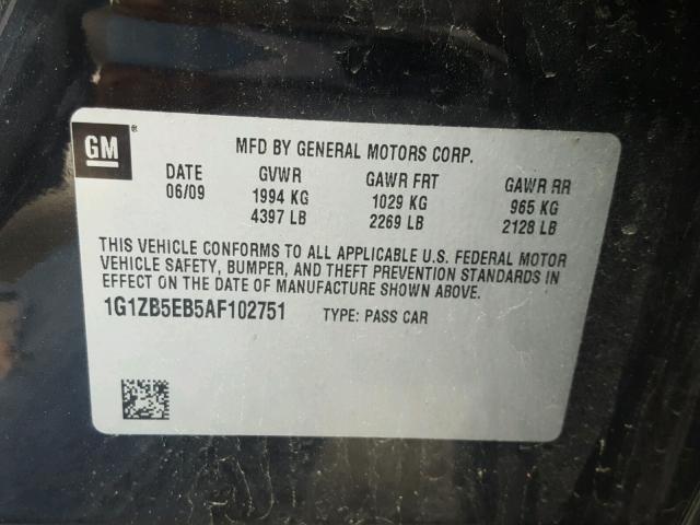 1G1ZB5EB5AF102751 - 2010 CHEVROLET MALIBU LS BLACK photo 10