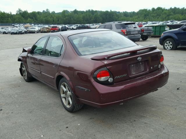 JN1CA31D31T825479 - 2001 NISSAN MAXIMA GXE MAROON photo 3