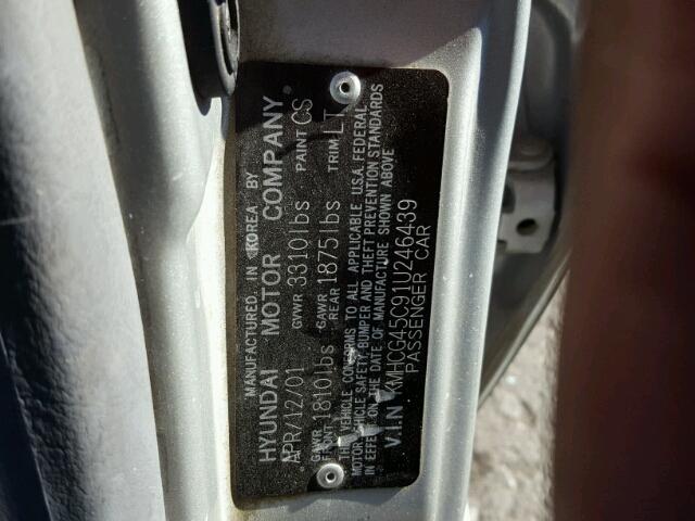 KMHCG45C91U246439 - 2001 HYUNDAI ACCENT GL SILVER photo 10