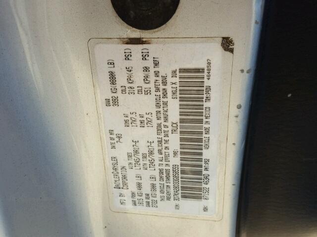 3D7KA28D33G858559 - 2003 DODGE RAM 2500 S SILVER photo 10