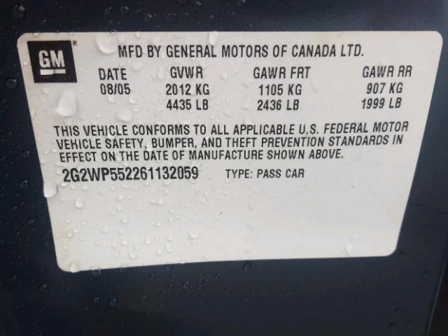 2G2WP552261132059 - 2006 PONTIAC GRAND PRIX BLUE photo 10