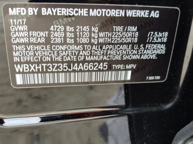 WBXHT3Z35J4A66245 - 2018 BMW X1 XDRIVE2 BLACK photo 10