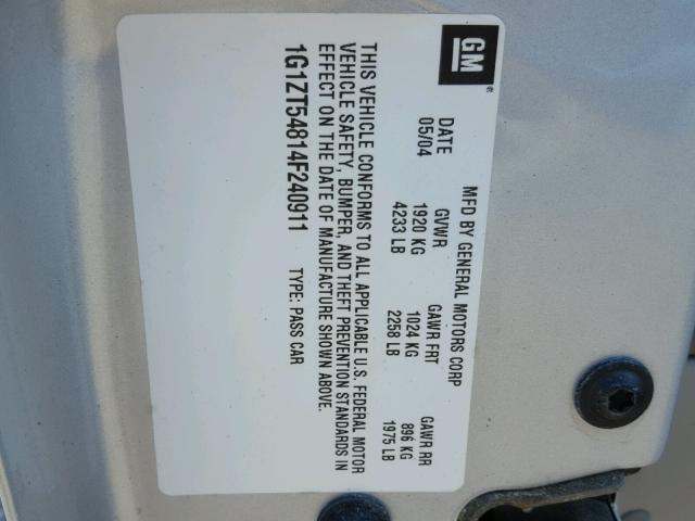 1G1ZT54814F240911 - 2004 CHEVROLET MALIBU LS ვერცხლისფერი ფოტო 10