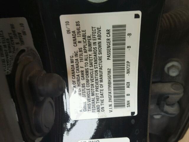 2HGFA1F99BH507062 - 2011 HONDA CIVIC EXL 黑色 照片 10