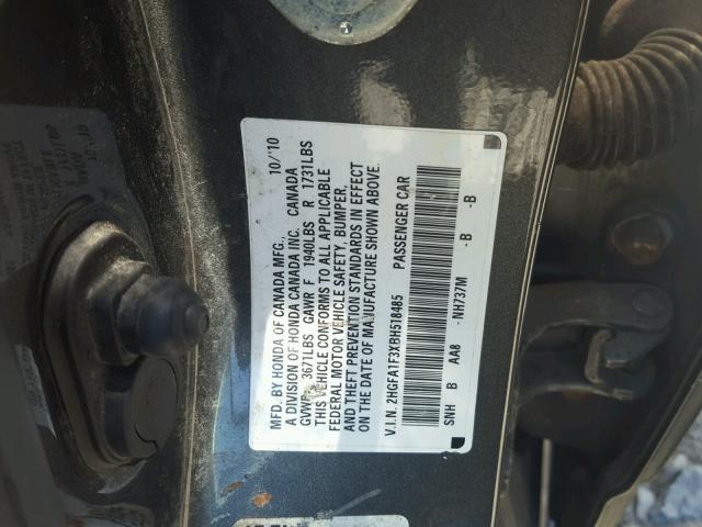 2HGFA1F3XBH518485 - 2011 HONDA CIVIC VP GRAY photo 10