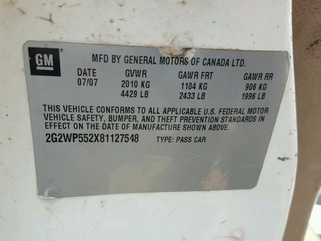 2G2WP552X81127548 - 2008 PONTIAC GRAND PRIX 白色 照片 10