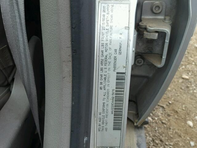 WAUGD28D4WA215676 - 1998 AUDI A4 SILVER photo 10