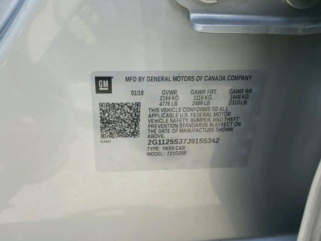 2G1125S37J9155342 - 2018 CHEVROLET IMPALA PRE ვერცხლისფერი ფოტო 10