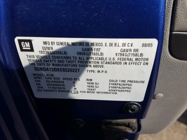 3GNDA13DX6S526227 - 2006 CHEVROLET HHR LS BLUE photo 10