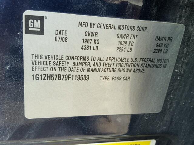 1G1ZH57B79F119509 - 2009 CHEVROLET MALIBU 1LT 蓝色 照片 10