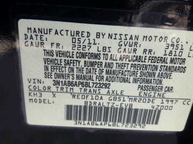 3N1AB6AP6BL723292 - 2011 NISSAN SENTRA BLACK photo 10