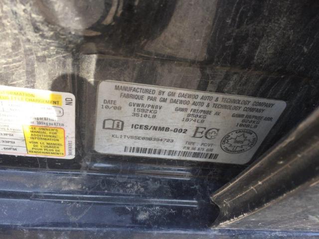 KL1TV55E09B394723 - 2009 CHEVROLET AVEO LS BLACK photo 9