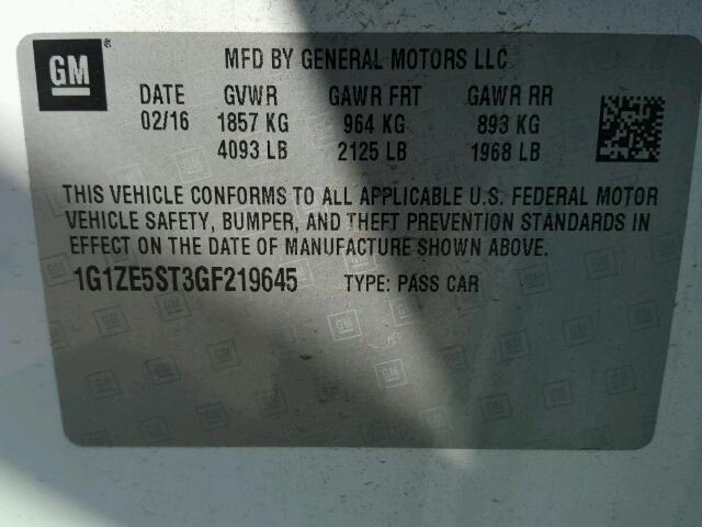 1G1ZE5ST3GF219645 - 2016 CHEVROLET MALIBU LT Ağ foto 10