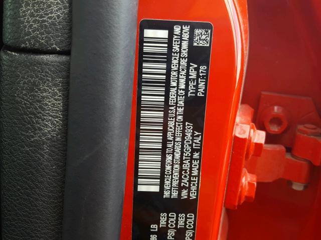 ZACCJBAT5GPD94937 - 2016 JEEP RENEGADE S RED photo 10