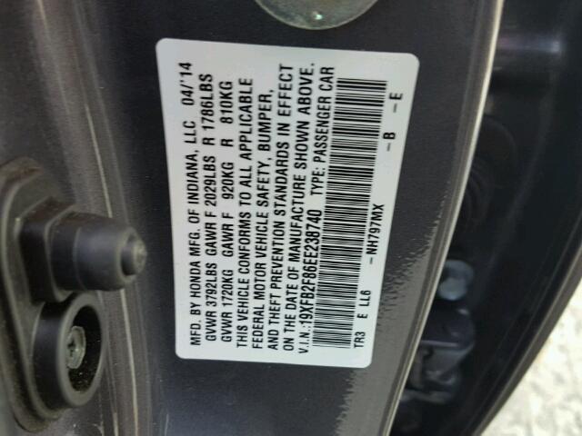 19XFB2F86EE238740 - 2014 HONDA CIVIC EX GRAY photo 10