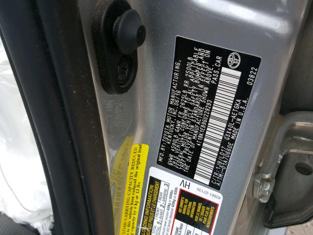 4T1BK1EB9GU229293 - 2016 TOYOTA AVALON XLE SILVER photo 10