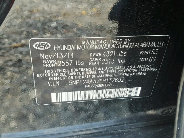 5NPE24AA7FH132652 - 2015 HYUNDAI SONATA ECO BLACK photo 10